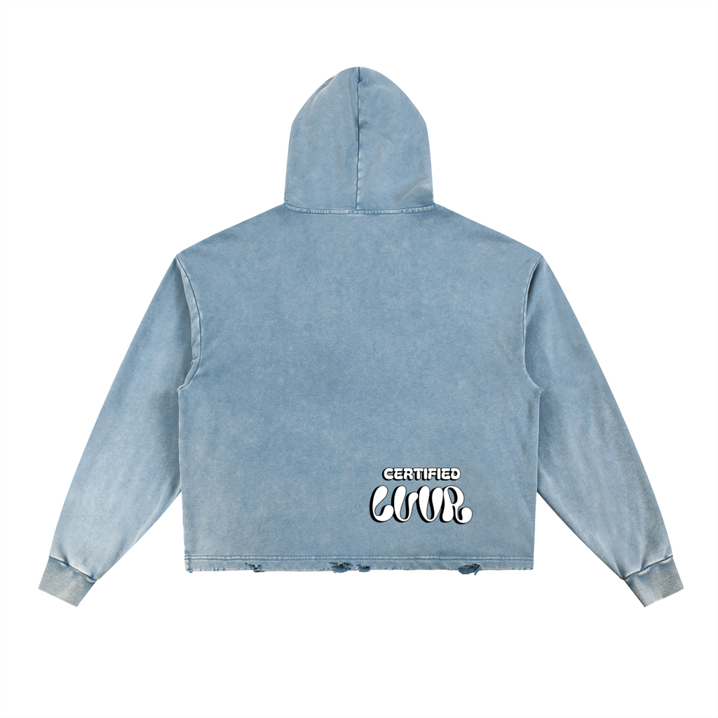 Vintage Washed Frayed-Hem Hoodie