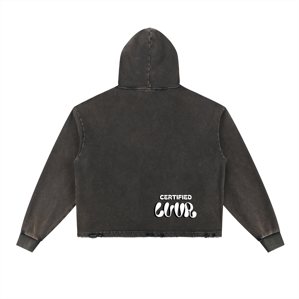 Vintage Washed Frayed-Hem Hoodie